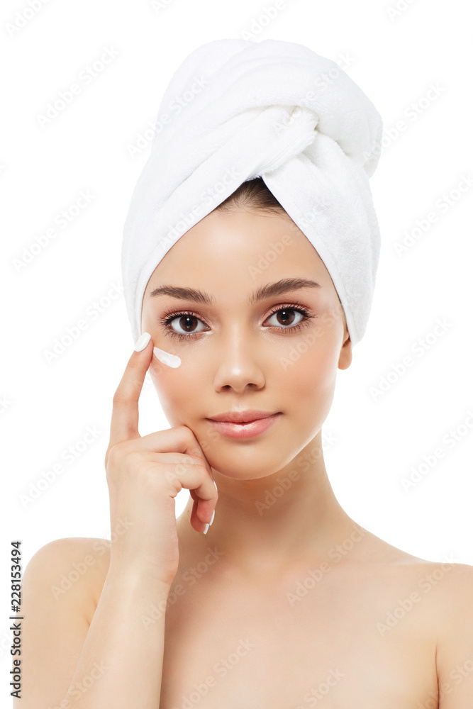 Beautiful woman in a white towel on a head Beautiful woman in a white towel on a head