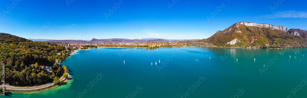 Aerial view of Annecy lake waterfront in France