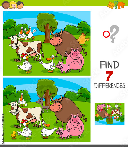 differences game with farm animal characters