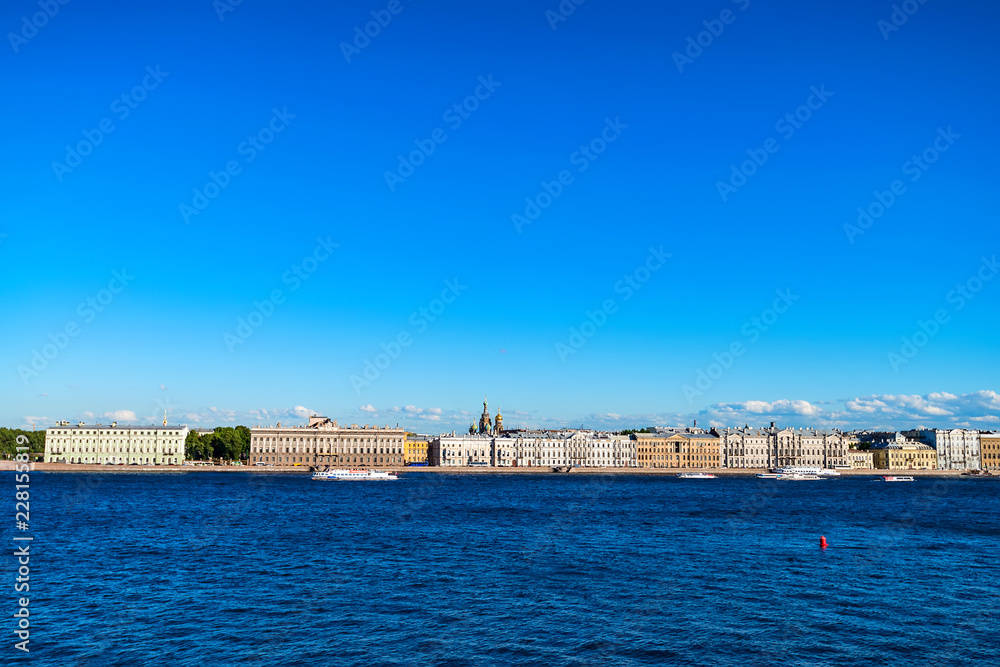 Beautiful view of Saint Petersburg buildings from river