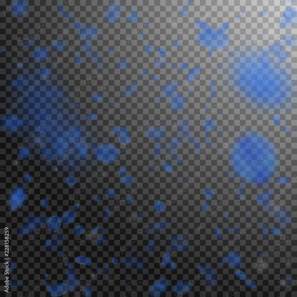 Dark blue flower petals falling down. Favorable ro Dark blue flower petals falling down. Favorable ro