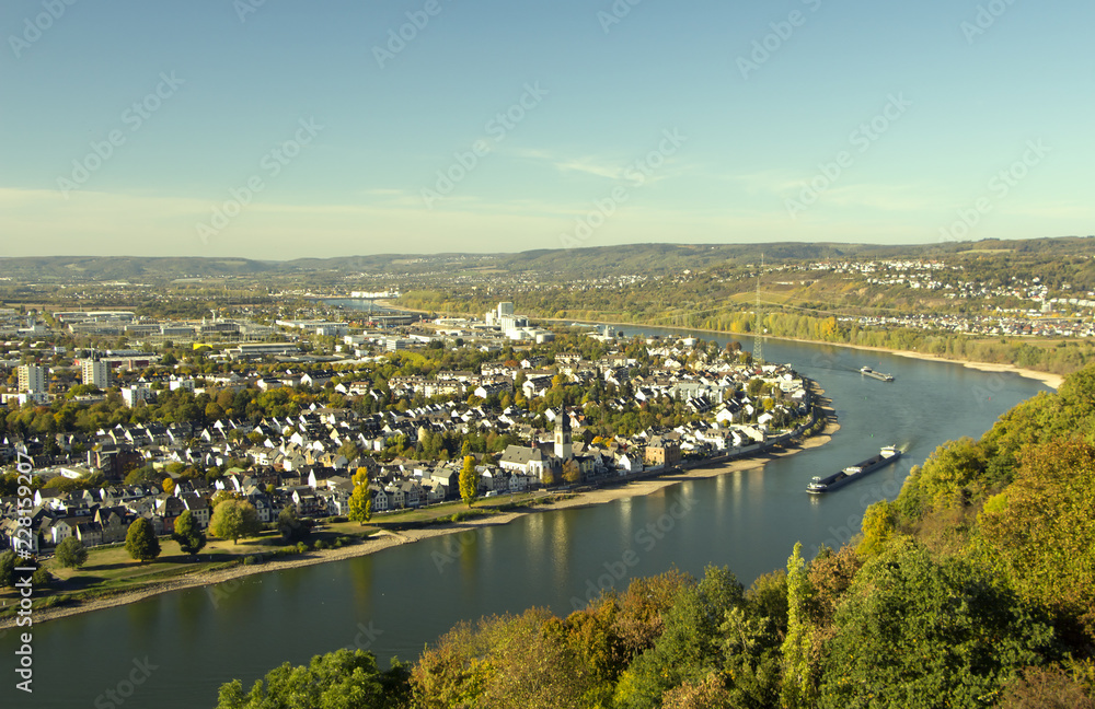 Rhine  river. Linz town. Landscape