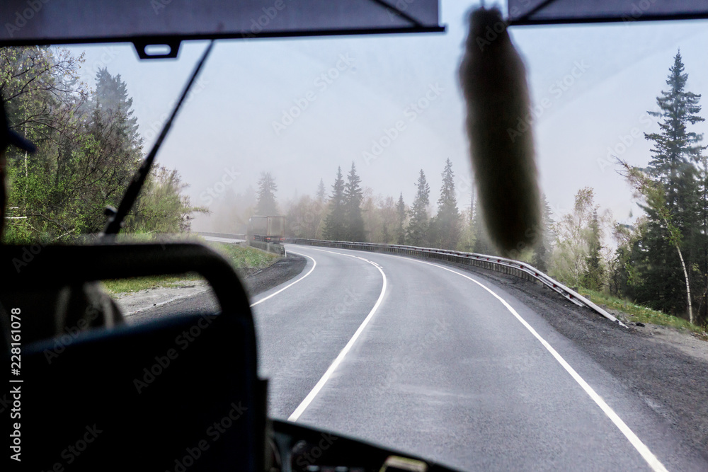 view of the highway from the cab