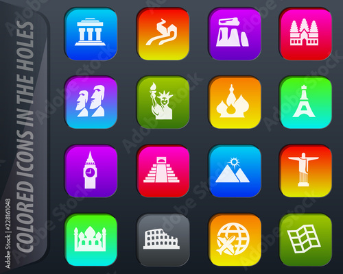 Travel and Wonders icons set