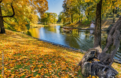 Sunny autumnal day in central public park of Riga - capital of Latvia and a m...