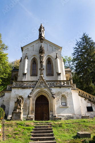 Saint Maximilian Chapel on cemetery in Saint John under the Cliff, Svaty Jan pod Skalou, Czech Republic, sunny summer day