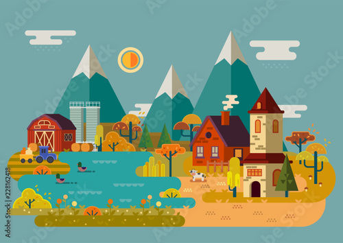 Autumn or fall at village or countryside