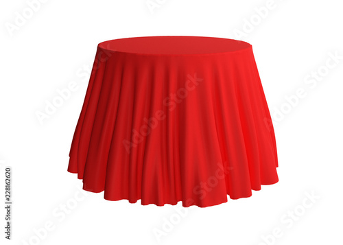 Red silk tablecloth on a white background, template, mockup for design, 3d rendering.