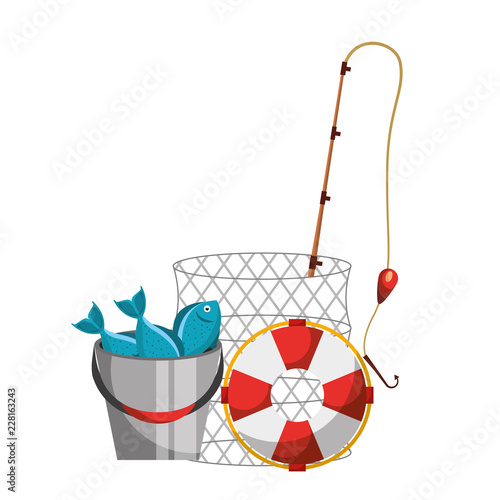fishes lifebuoy fishing cane equipment hobby