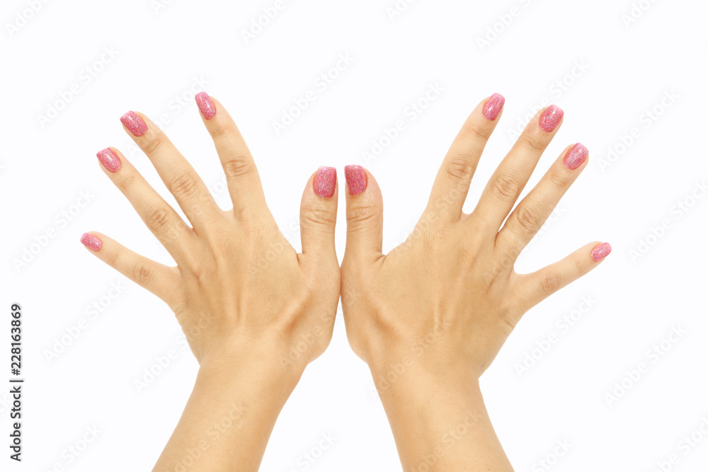 female hands with a beautiful manicure on a white background, isolated female hands with a beautiful manicure on a white background, isolated