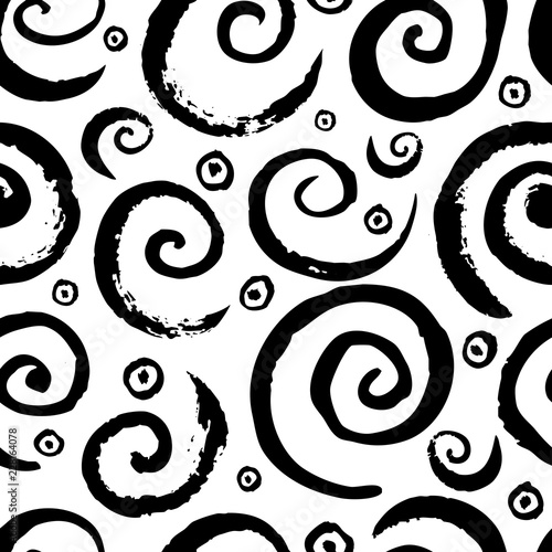 Seamless vector brush stroke pattern. Black and white simple geometric wavy lines abstract background design. Hand drawn vector illustration