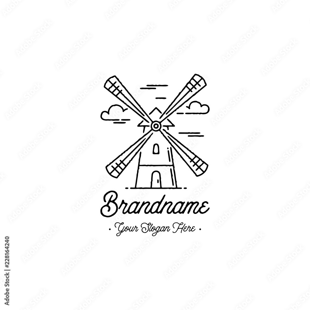 Mill Outline Emblem White. Outline style. Vector illustration. Mill Outline Emblem White. Outline style. Vector illustration.