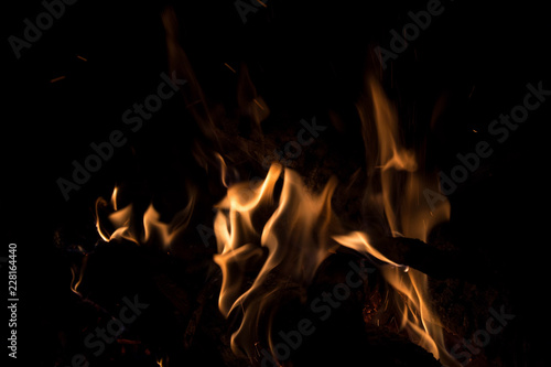 Fire flames close-up on a dark background