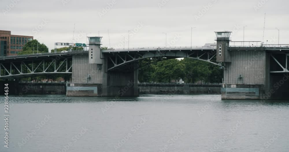 Portland bridge harbor waterway on cloudy day Portland bridge harbor waterway on cloudy day