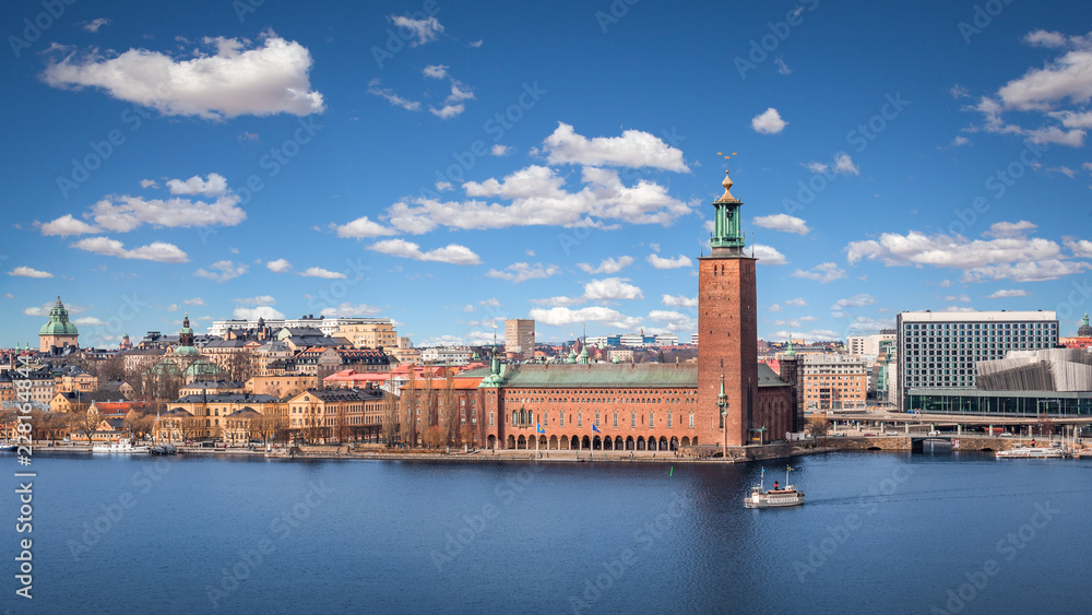 Scenic view with the City Hall on a beautiful sunny day, Stockholm, Sweden