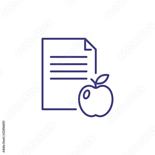 Diet plan line icon. Apple, paper, wellness. Weight control concept. Vector illustration can be used for topics like planner, healthy menu, weight loss