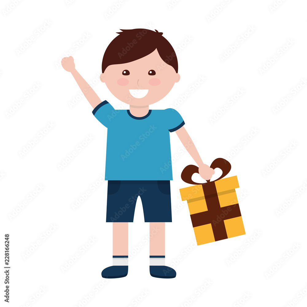 happy boy holding gift box birthday