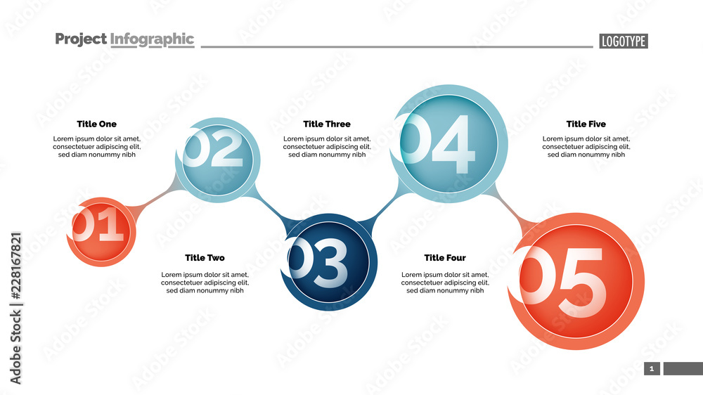 Five steps process chart slide template. Business data. Option, step ...
