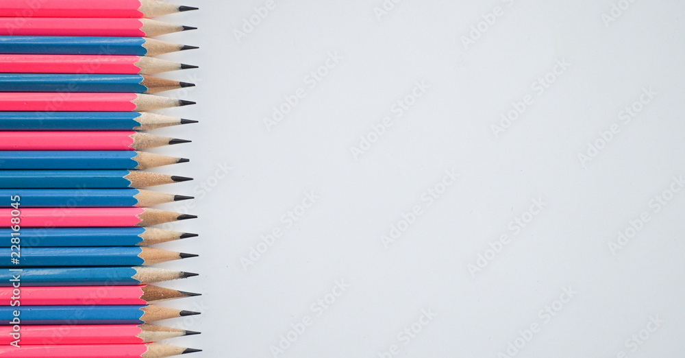 Pink and blue pencils lining. Pink and blue pencils lining.