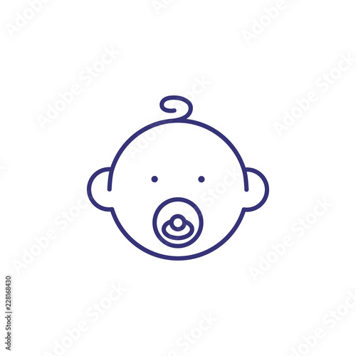 Baby face with pacifier line icon. Newborn concept. Childhood, kid, newborn. Vector illustration for topics like childhood, nursery, baby birth