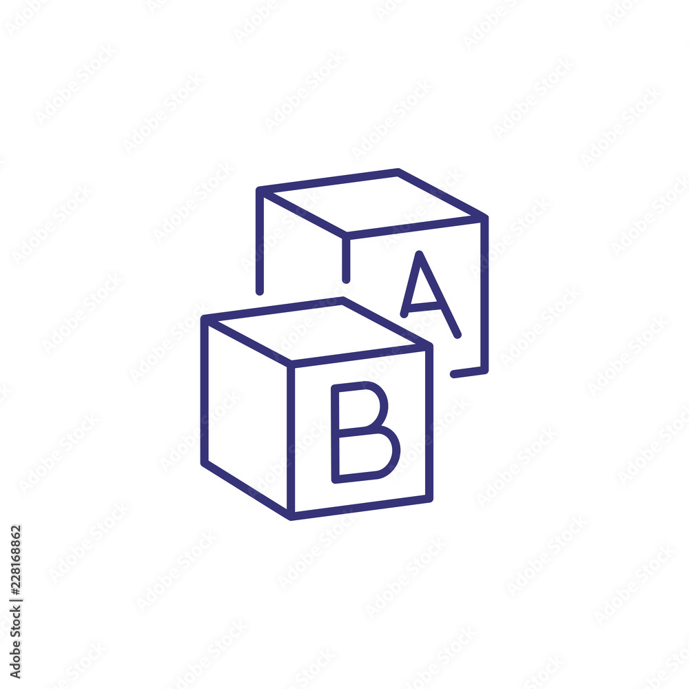 Toy baby blocks line icon. Toy concept. Childhood, toys, newborn. Vector illustration for topics like childhood, nursery, baby birth Toy baby blocks line icon. Toy concept. Childhood, toys, newborn. Vector illustration for topics like childhood, nursery, baby birth