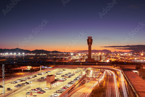 Night time view of Phoenix, Arizona skyline, long exposure