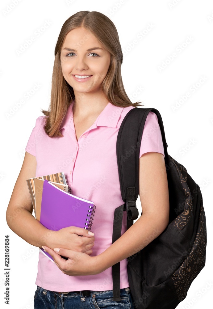 Portrait of a Smiling Student with Backpack and Notebook Portrait of a Smiling Student with Backpack and Notebook