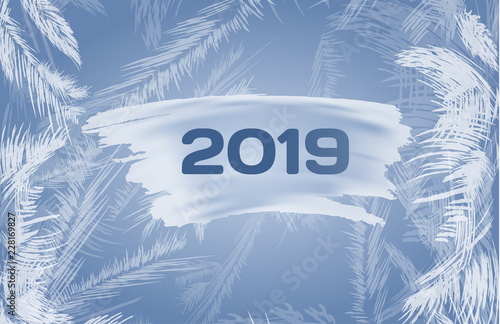 2019 New Year frozen window background. Vector eps10