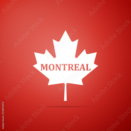 Canadian maple leaf with city name Montreal icon isolated on red background. Flat design. Vector Illustration