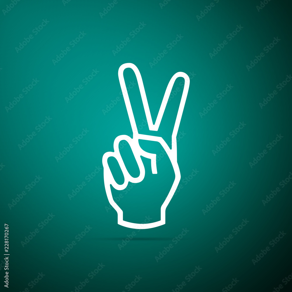 Hand showing two finger icon isolated on green background. Victory hand sign. Flat design. Vector Illustration Hand showing two finger icon isolated on green background. Victory hand sign. Flat design. Vector Illustration
