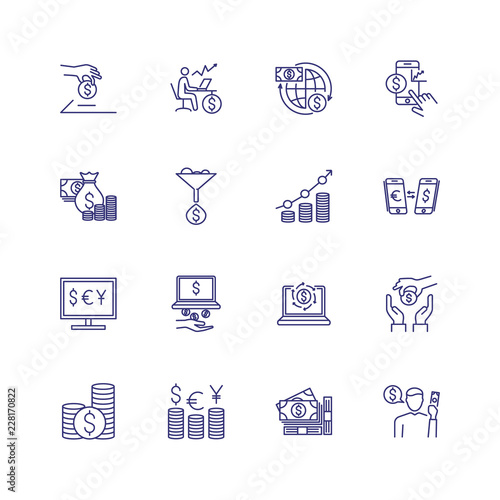 Finance line icon set. Saving, payment, exchange. Money concept. Can be used for topics like finance management, transaction, currency