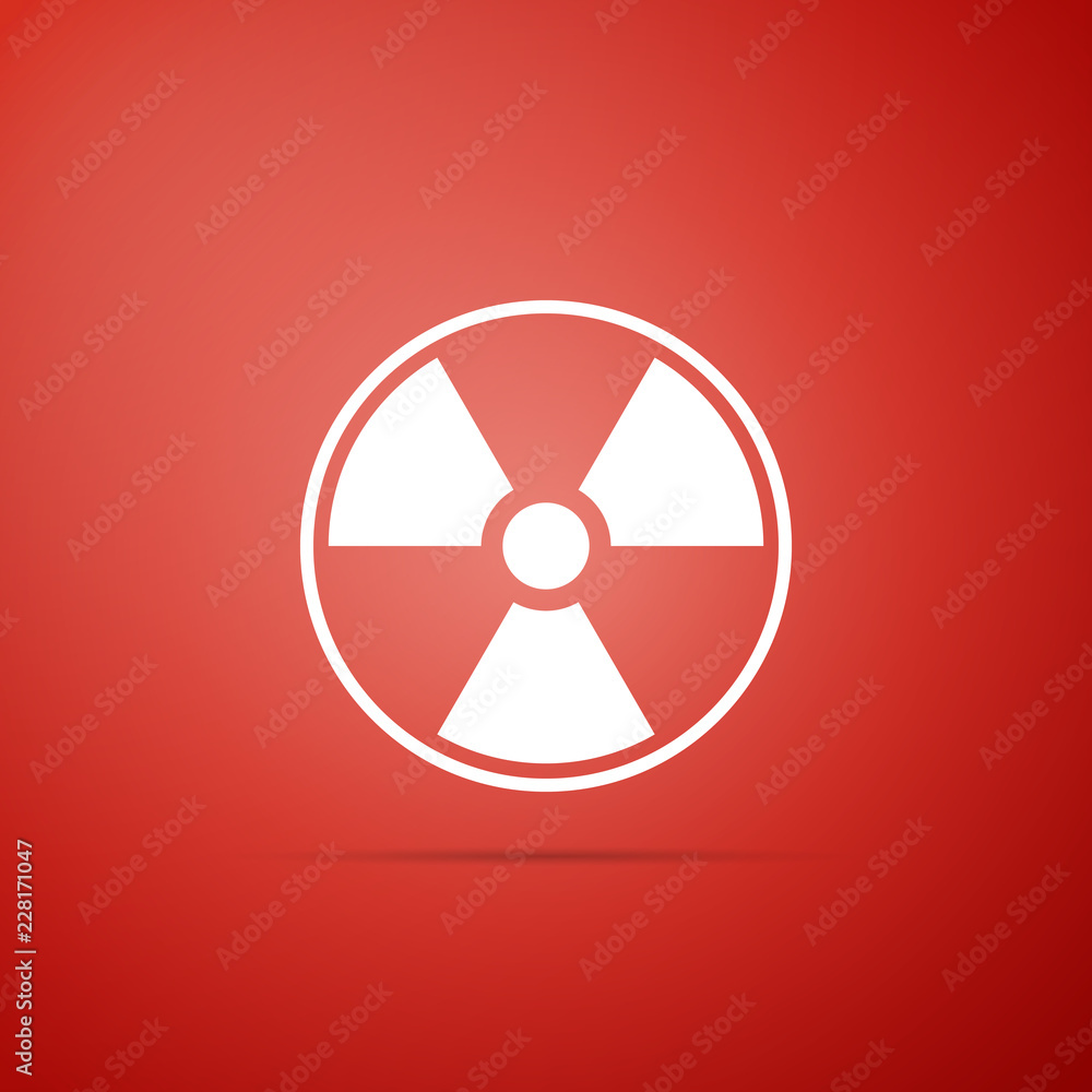 Radioactive icon isolated on red background. Radioactive toxic symbol. Radiation Hazard sign. Flat design. Vector Illustration Radioactive icon isolated on red background. Radioactive toxic symbol. Radiation Hazard sign. Flat design. Vector Illustration