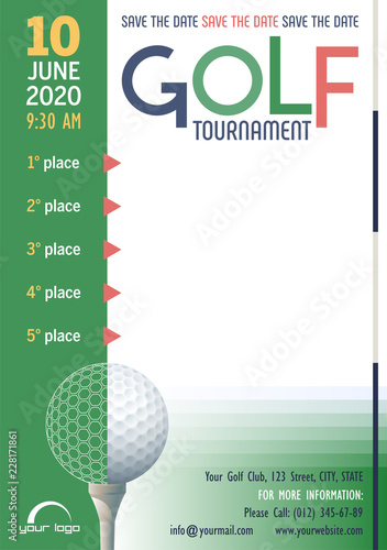 Save the date. Golf Tournament poster template. Place for your text message. Vector illustration.