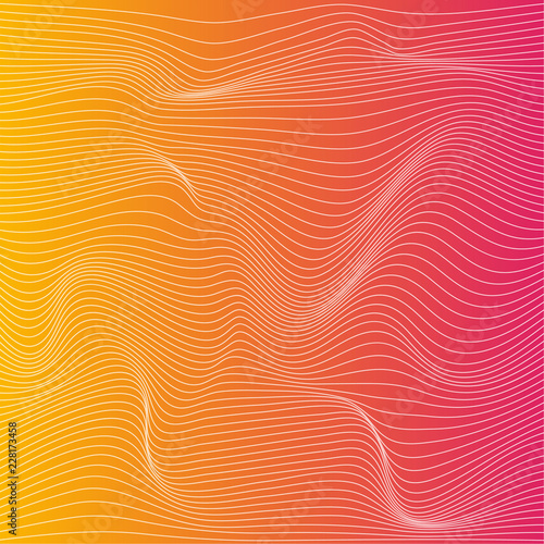 Wave distorted texture of color gradation. Abstract dynamical rippled surface. Vector stripe deformation background.