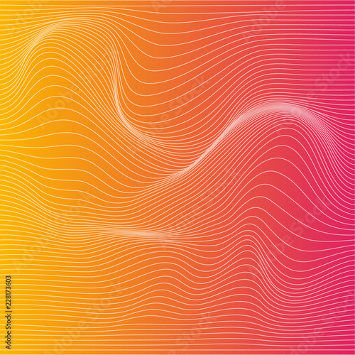 Wave distorted texture of color gradation. Abstract dynamical rippled surface. Vector stripe deformation background.