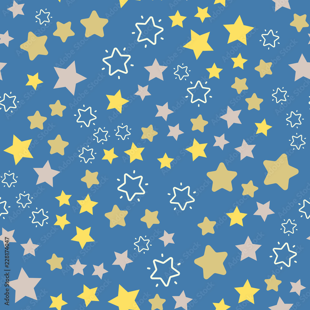 Night sky and stars. Seamless vector EPS 10 Flat geometric pattern texture. Multicolor abstract background for print and textile