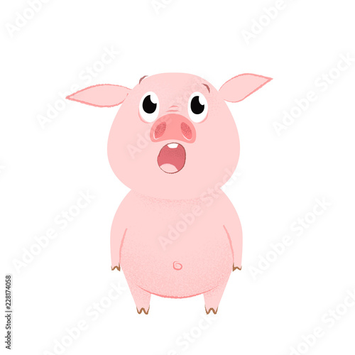 Shocked pig opening mouth and looking up. Emotion, wow, unexpected. Symbol of year concept. Can be used for greeting cards, posters, leaflets and brochure