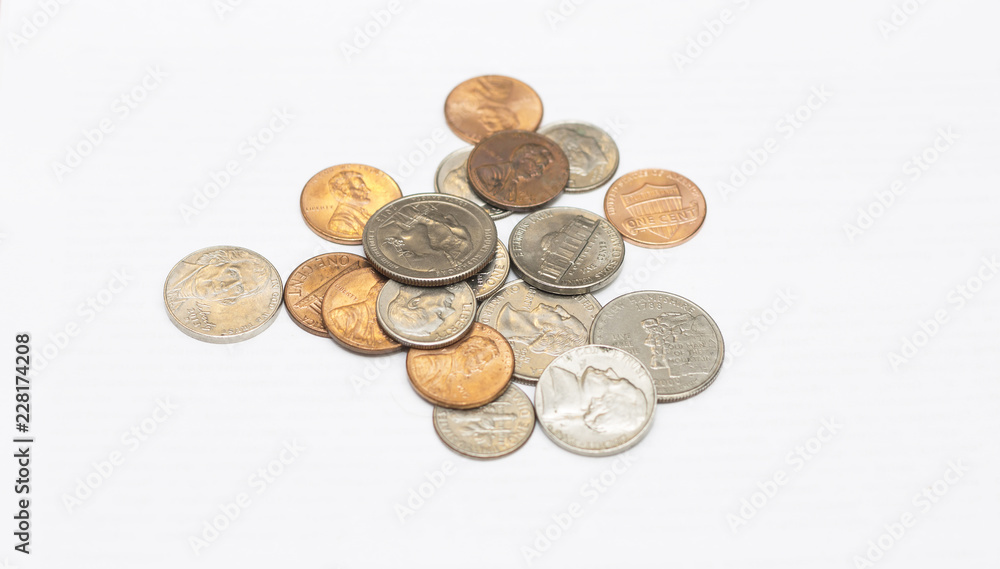 Different coins of USA isolated on the white background Different coins of USA isolated on the white background