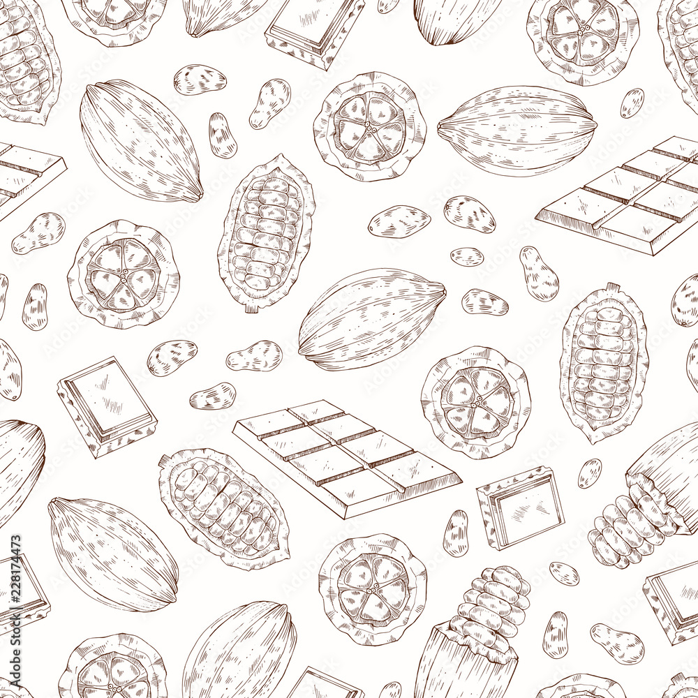 Hand drawn cocoa seamless pattern, vector Hand drawn cocoa seamless pattern, vector