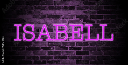 first name Isabell in pink neon on brick wall photo