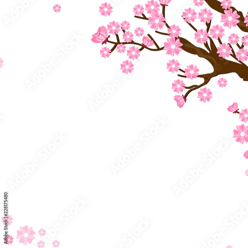 Vector Illustration. Background with sakura tree. Cute pink template for planning
