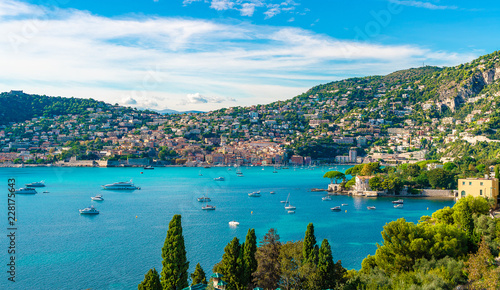 French Riviera coast with medieval town Villefranche sur Mer  Nice region  France