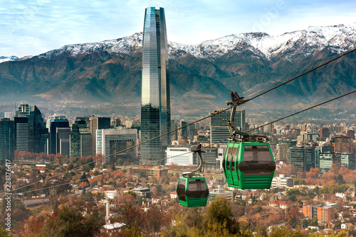 Cable car in San Cristobal hill, overlooking a panoramic view of Santiago de Chile photo