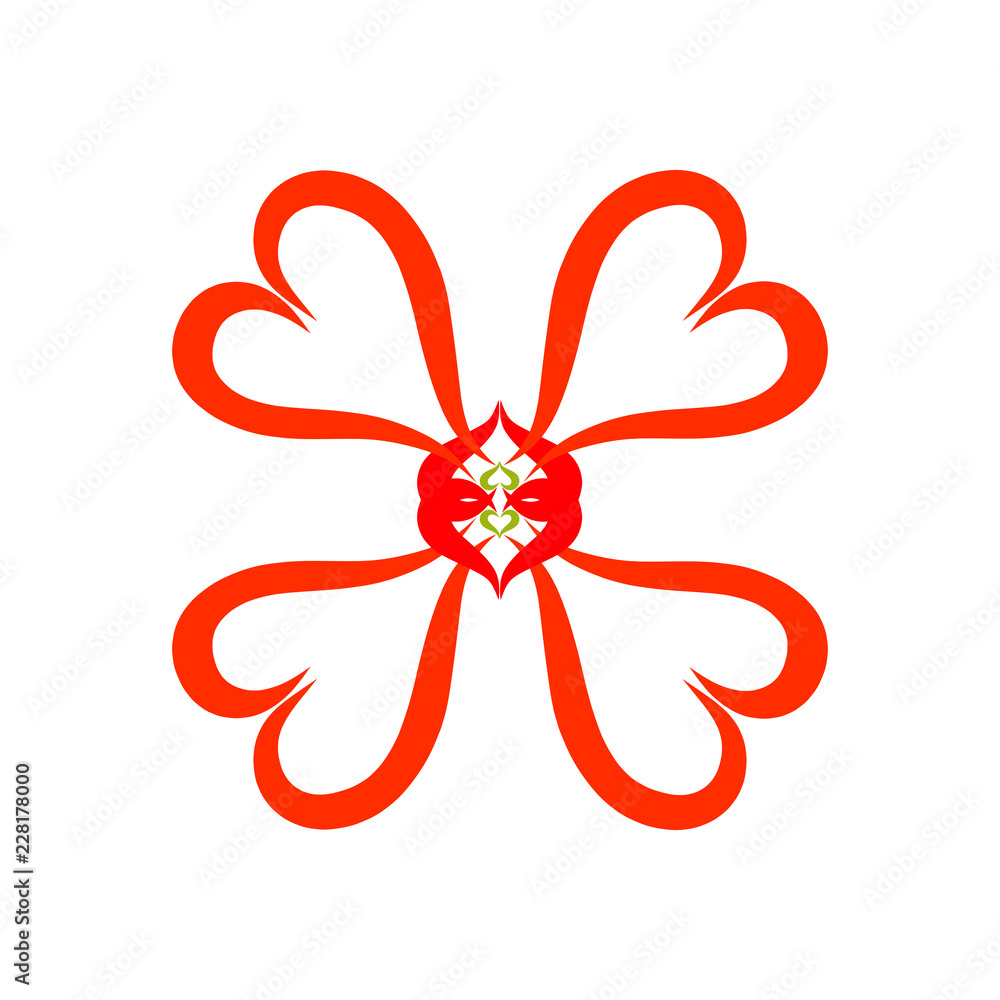 Red festive bow of hearts, in the shape of a cross Red festive bow of hearts, in the shape of a cross