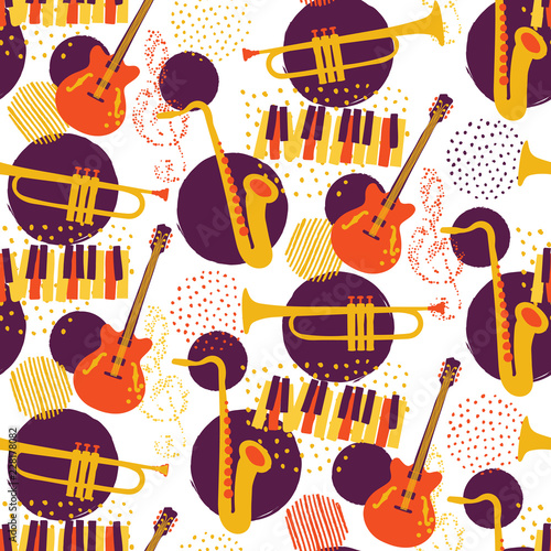 Jazz seamless pattern - musical instruments creating a background pattern design