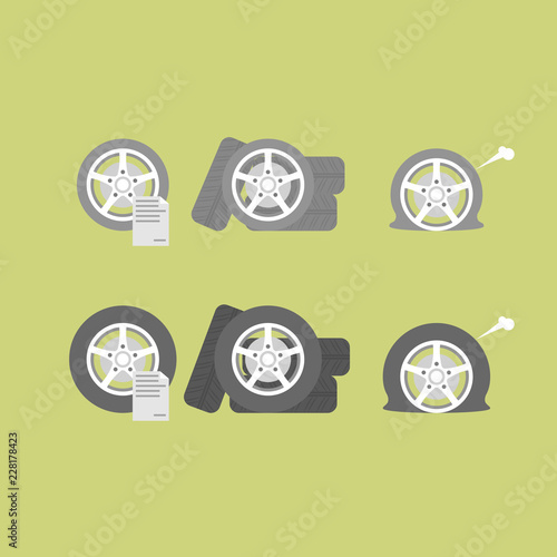 Flat design wheels icon set.