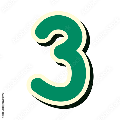 green number three on white background