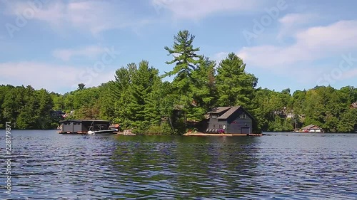 The view from a boat while cruising on Lake Joseph, Ontario. photo