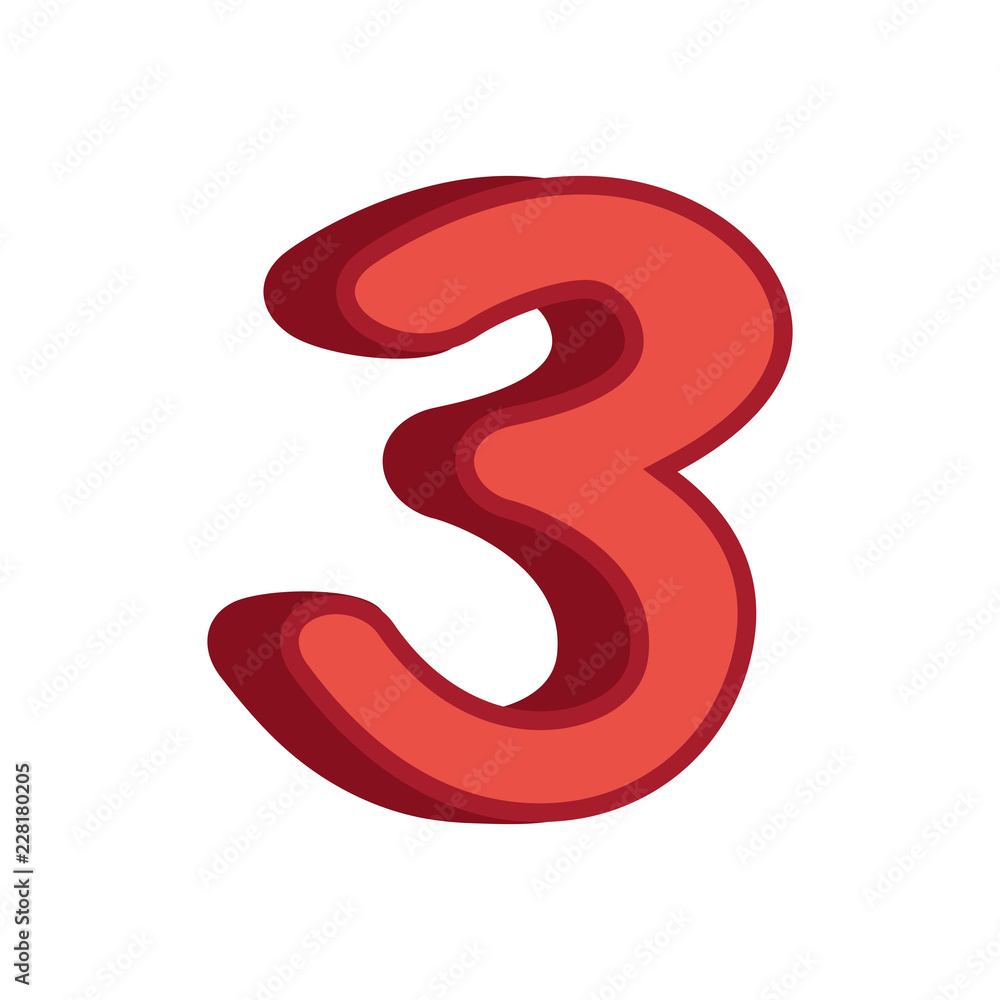 red three number 3d font on white background red three number 3d font on white background