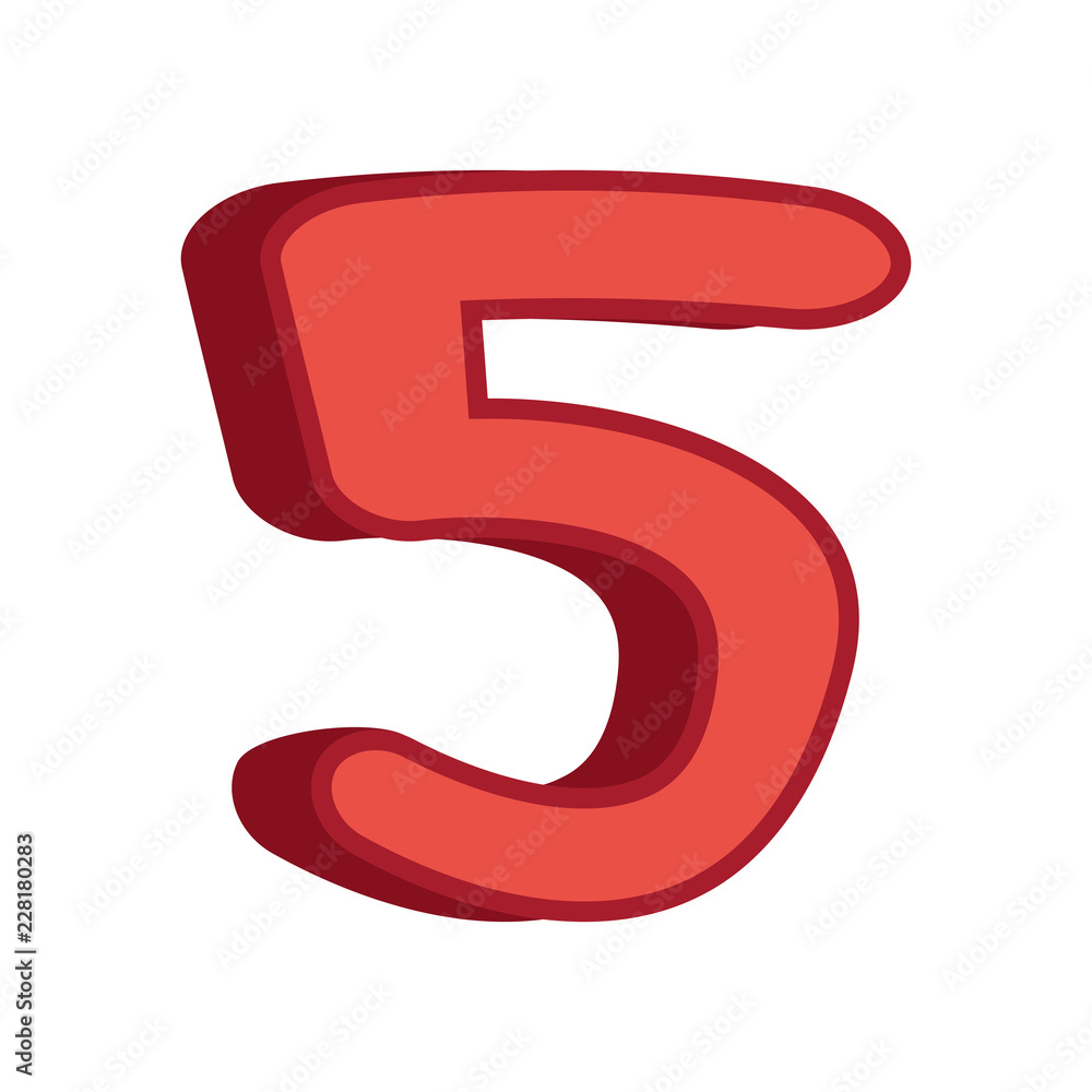 red number five 3d font on white background red number five 3d font on white background